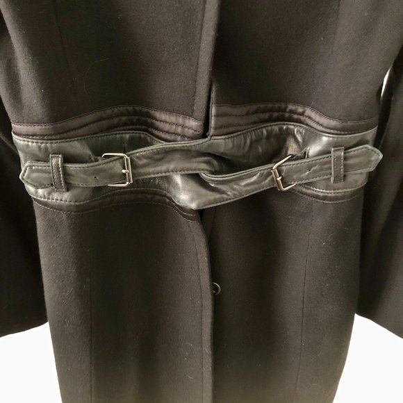 BCBG MAXAZRIA WOOL CASHMERE LEATHER BELT LONG COAT - Picture 4 of 6